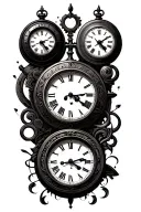 minimalistic steam punk themed  two clocks set to 2:21 and 10:48  tattoo design idea