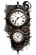 minimalistic steam punk themed  two clocks set to 2:21 and 10:48  tattoo design idea
