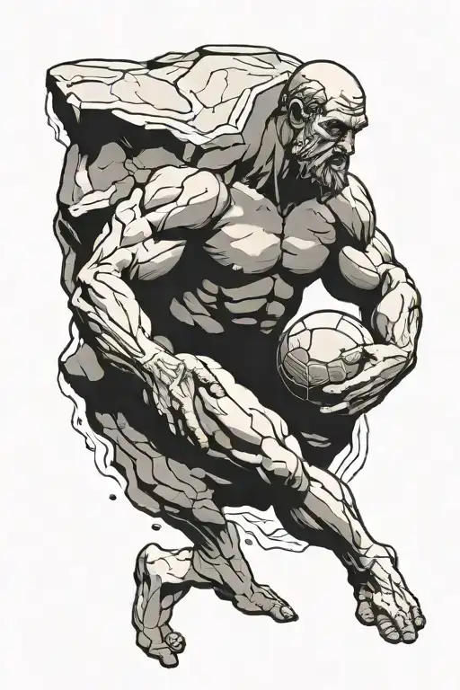 Sisyphus pushing a boulder tattoo design idea