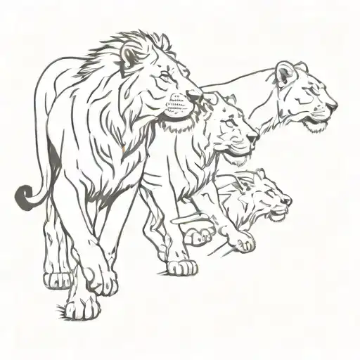 3 lions walking together with one highlighted  tattoo design idea