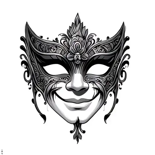 venetian mask smile cry later tattoo design idea