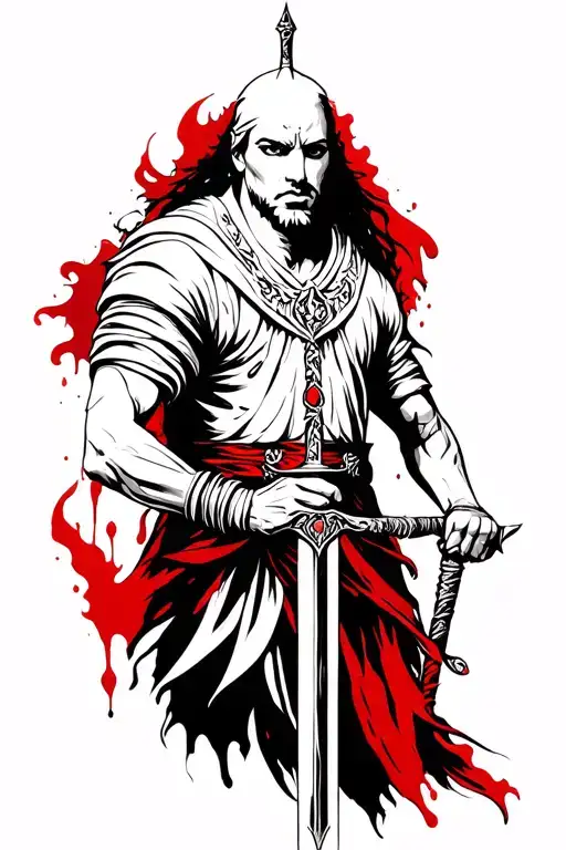 a persian warior with bloody sword tattoo design idea