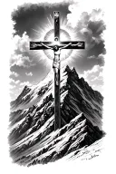 a mountain with jesus cross with light around the cross tattoo design idea