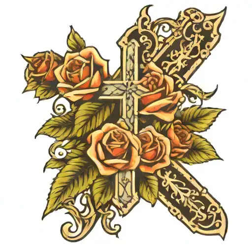 Zoe, Christian Cross with roses tattoo design idea
