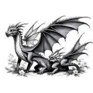 tiny dragons and fairies flying tattoo design idea