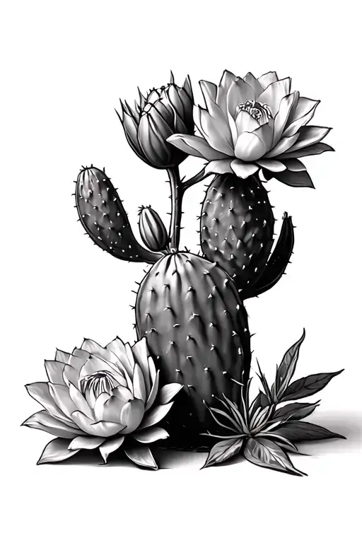 prickly pear cactus flowers tattoo design idea