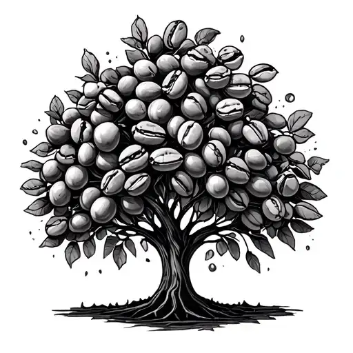 A coffee bean tree with oil derricks growing as fruits, combining the client's interests in coffee and the oilfield industry tattoo design idea