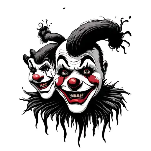 sad and happy clowns faces italian theater demonic classic and sole key music  tattoo design idea
