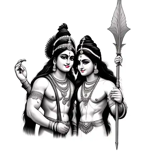Krishna and karna with arrow  tattoo design idea