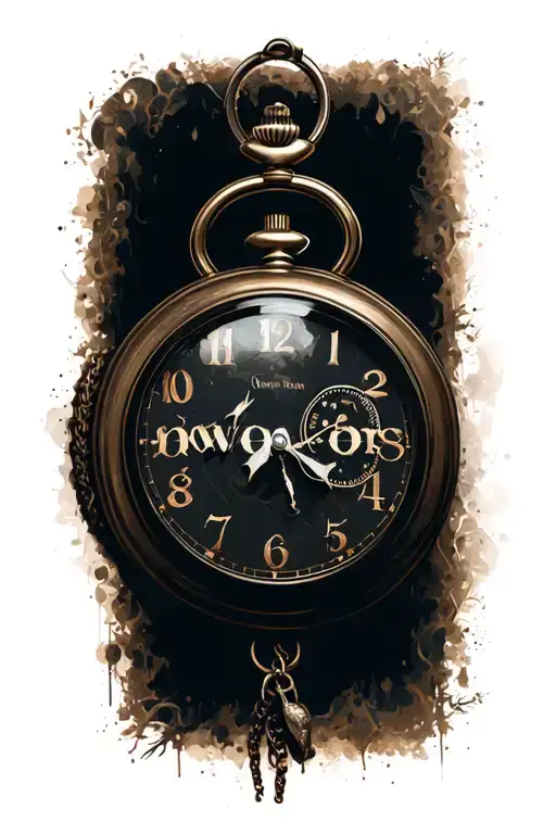 Owen name with a pocket watch in the background tattoo design idea