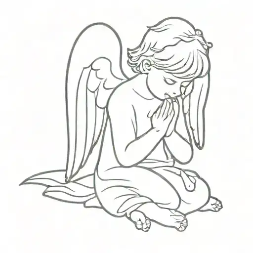 angel child praying tattoo design idea