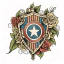 captian america sheild as base layer top line of roses wrapped around 2nd line are lilys tattoo design idea