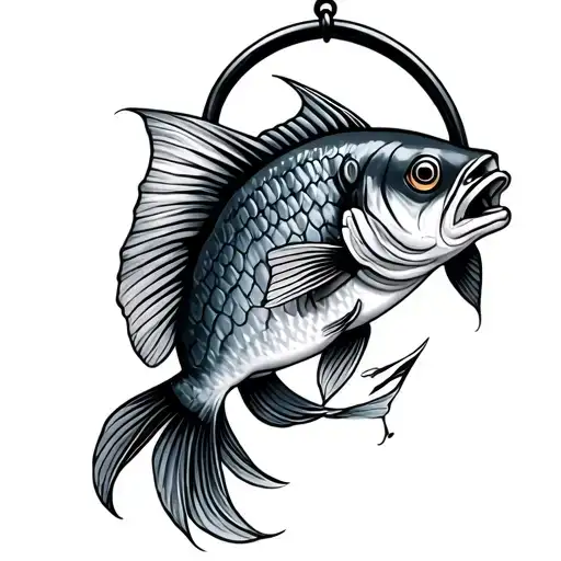 fish on hook hanging tattoo design idea