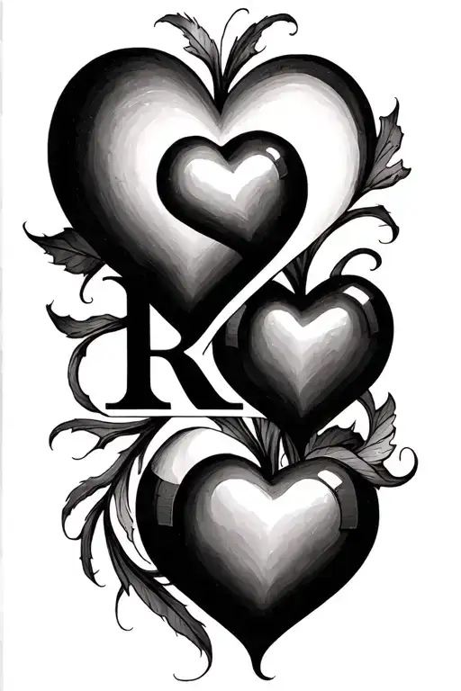 three hearts inside each other with the letter R tattoo design idea