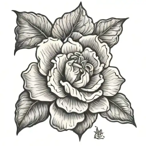 The camellia flower also having the name 美男子 on the flower on the finger tattoo design idea