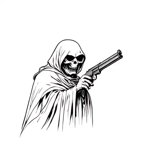 Grim Reaper holding a gun tattoo design idea