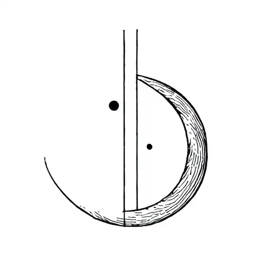 Crescent with a dot inside, vertical line above with a diagonal slash, spiral to the side tattoo design idea