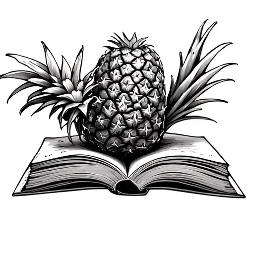 A book with a pineapple sprouting in its pages tattoo design idea