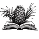 A book with a pineapple sprouting in its pages tattoo design idea