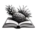 A book with a pineapple sprouting in its pages tattoo design idea