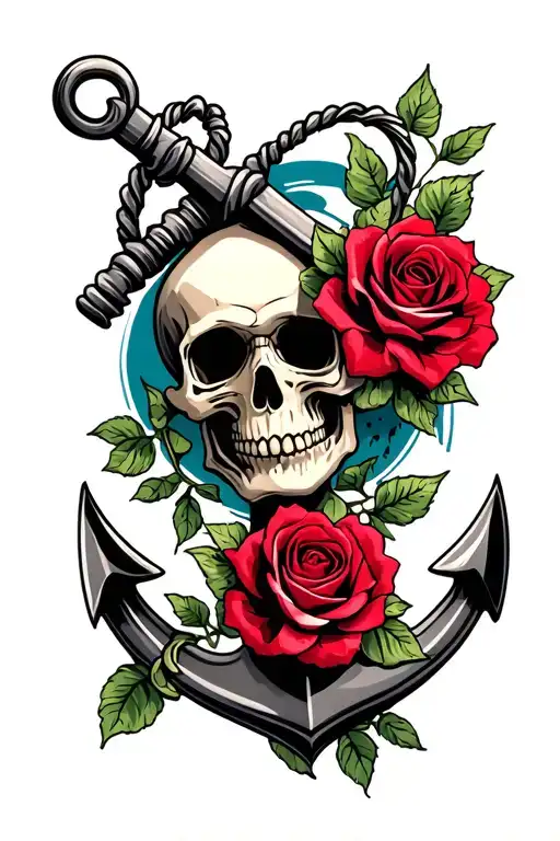 anchor with rose and skull tattoo design idea