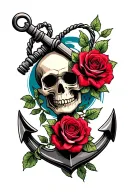 anchor with rose and skull tattoo design idea