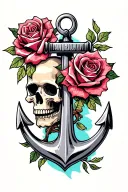anchor with rose and skull tattoo design idea