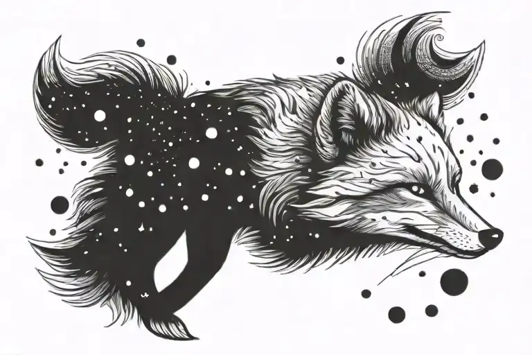 arctic fox space surrounded tattoo design idea
