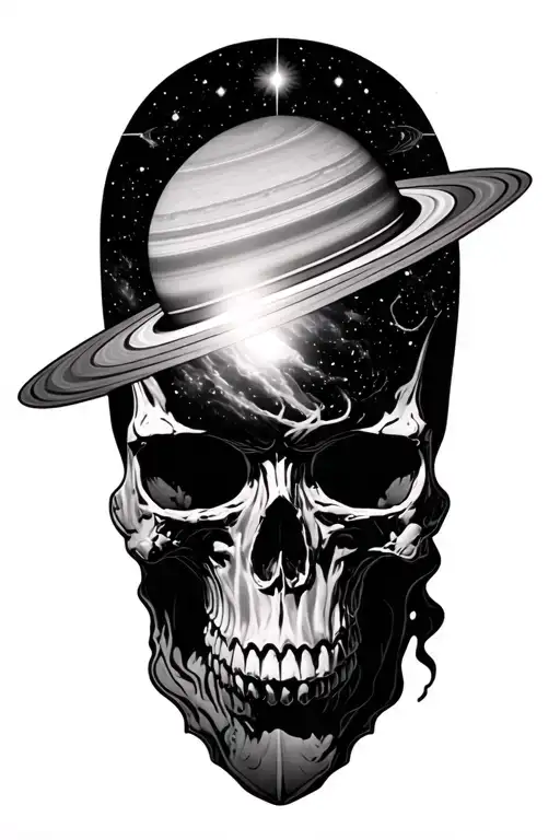 saturn nebula tri skull surrounded tattoo design idea