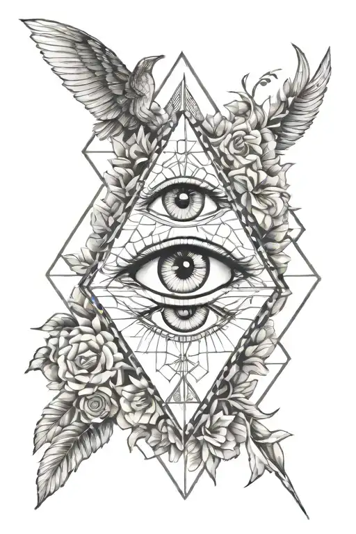 Women Guns eye triangle digital square hexagon nature mysterious tattoo greek gods tattoo design idea