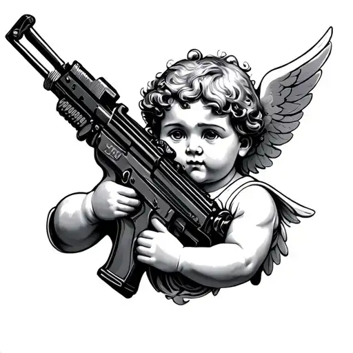 cherub with machinegun tattoo design idea