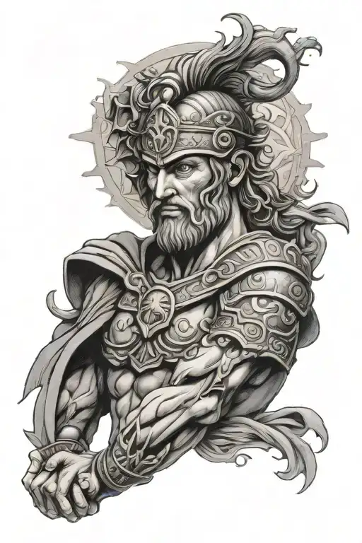 forearm sleeve featuring greek mythology and warrior designs  tattoo design idea