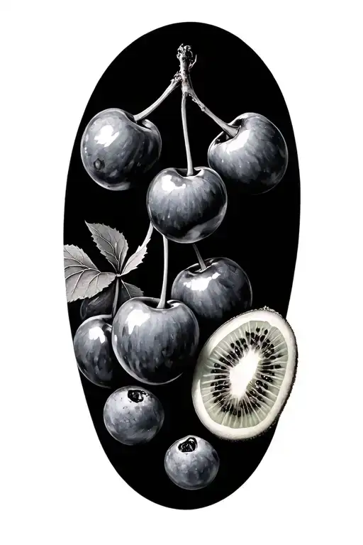 cherries, blueberries, gooseberry, figs, kiwis tattoo design idea