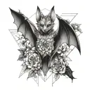 feminine bat with wings out and flowers tattoo design idea