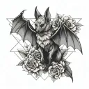 feminine bat with wings out and flowers tattoo design idea