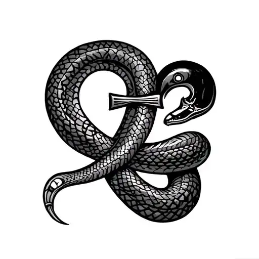 ankh symbol and snake intertwined tattoo design idea