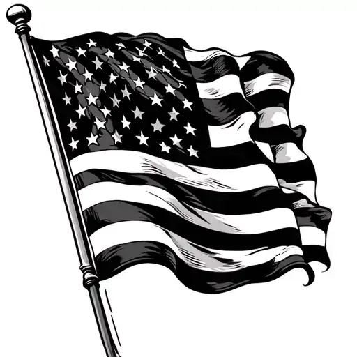 waving American flag inside in color tattoo design idea