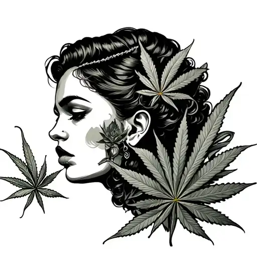 mucha style cannabis smoker tattoo design idea