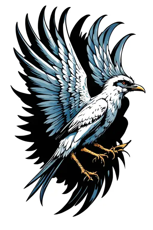 Flying bird with 4 wings and daggers for a tail  tattoo design idea