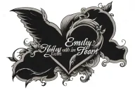 caption "emily you'll always be in my heart" tattoo design idea