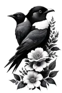 Tui and La (Push and pull) with flowers around it tattoo design idea