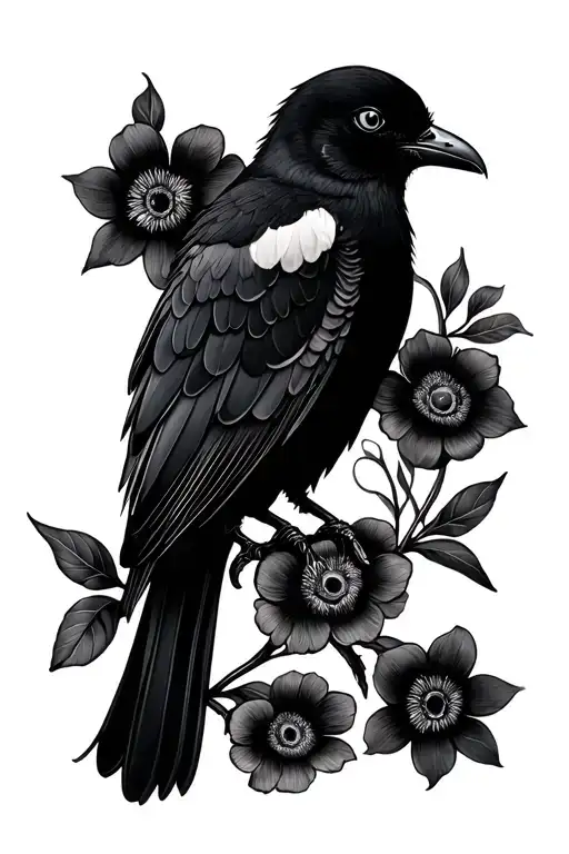 Tui and La (Push and pull) with flowers around it tattoo design idea