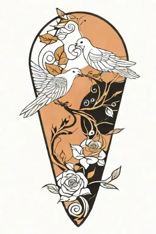 zentangle seated dove, roses, and simple flourish designs tattoo design idea