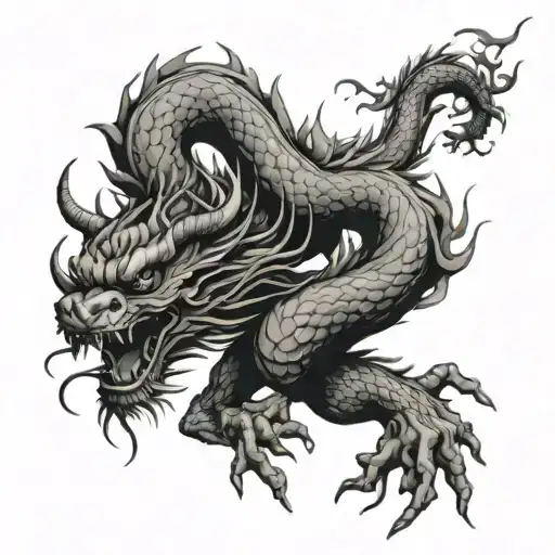 chinese dragon wrapped around tree growing tattoo design idea