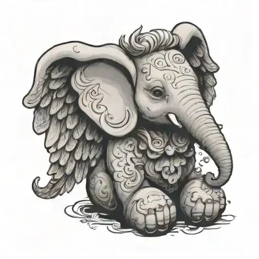 stuffed elephant toy with angel wings  tattoo design idea