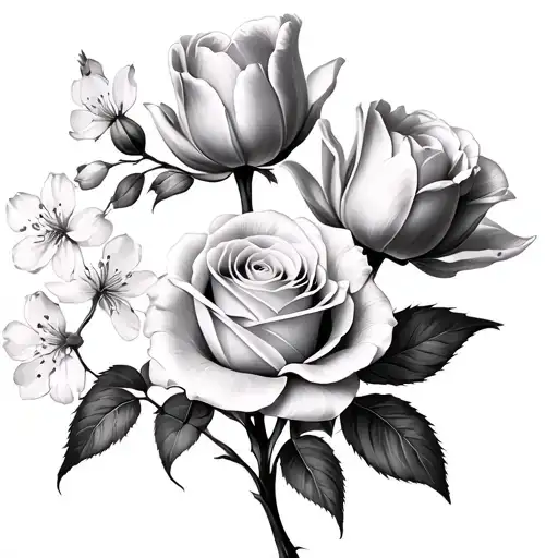 roses tulips and cherry blossom tattoo design idea