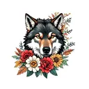 wolf and flowers tattoo design idea