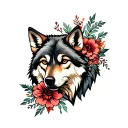 wolf and flowers tattoo design idea