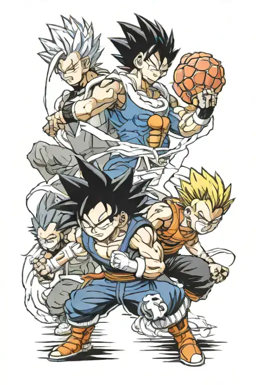 Left Vegeta in Ultra Ego in the middle Luffy in Gear 5 Right Sasuke Uchiha with the Sharingan and Renegan. Badass tattoo design idea