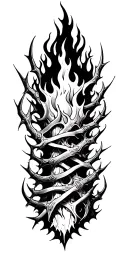 full sleave made of thornes very sharp pointy thornes strangling a fire tattoo design idea